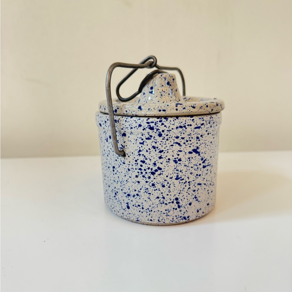 Vintage Speckled Ceramic Jar with Lid